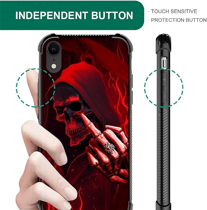 for iPhone XR Case, Gestures Funny Skull Pattern Graphic Design Girl Boy Soft - Image 4