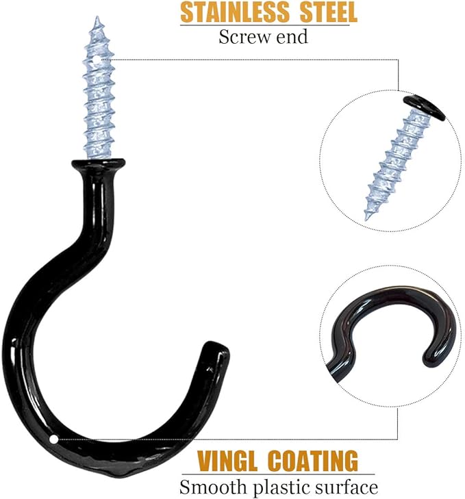 12 Pack Vinyl Coated Ceiling Hooks, Screw-in Mug Hooks - Image 2