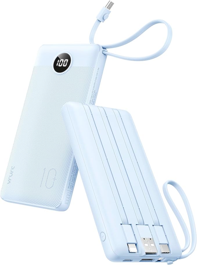 VRURC 10000mAh Power Bank Built-in Cables, Portable Charger by Home