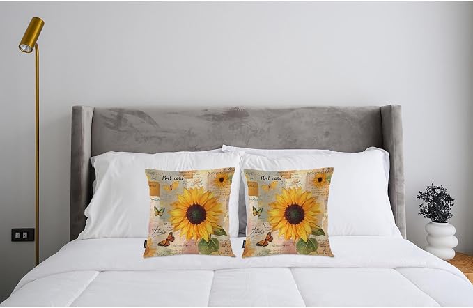 Swono Sunflower Set of 2 Decorative Throw Pillow Covers Cushion Case, Vintage - Image 3