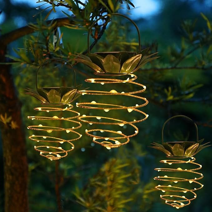 JHPGEOE 2 Pack Outdoor Solar Hanging Lantern Lights - Image 6