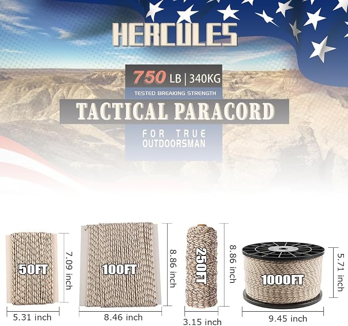 HERCULES 750lb Paracord 4mm 11 Strands Tactical Parachute Cord, Outdoor Gear - Image 2