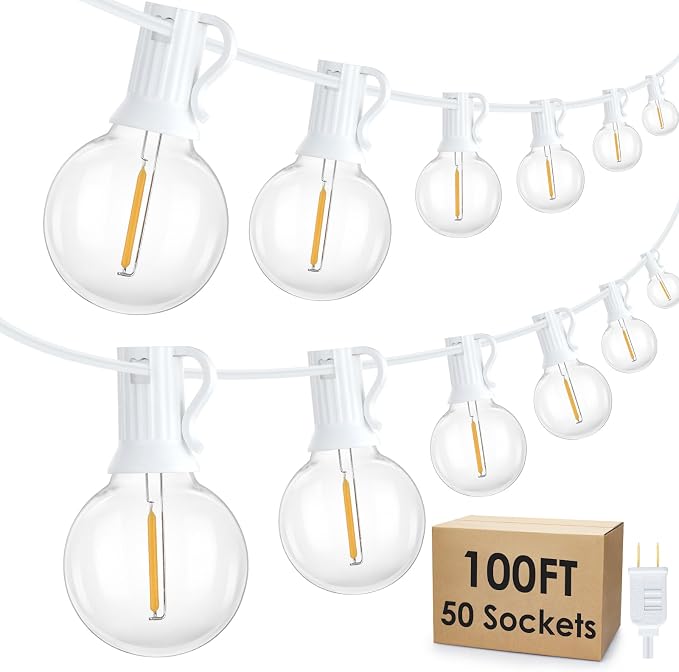 Mlambert 100Ft LED Outdoor String Lights, Dimmable Waterproof G40 Globe Patio - Image 7