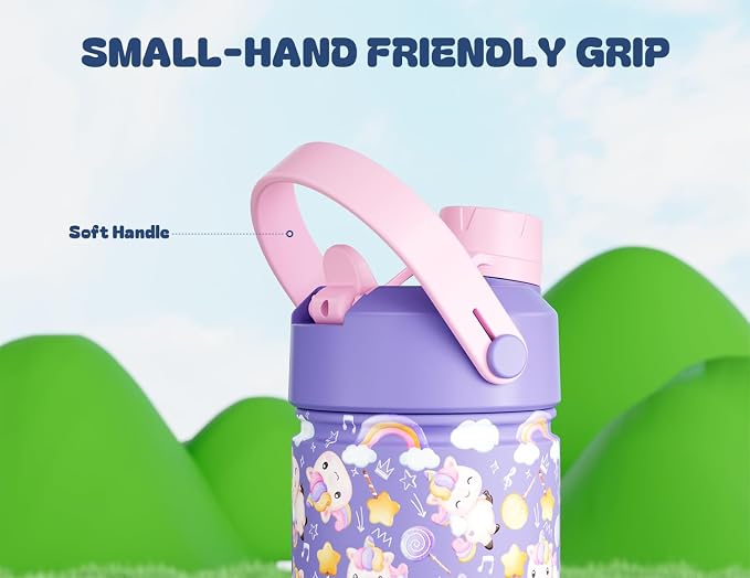12 oz Insulated Water Bottle for Kids: 2-in-1 Straw Spout Lid, Spill-proof - Image 6