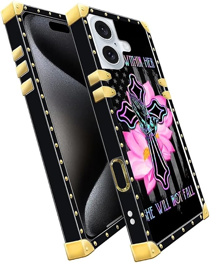 Compatible with iPhone 16 Case, Praying Cross Hands Luxury Golden Decoration - Image 3