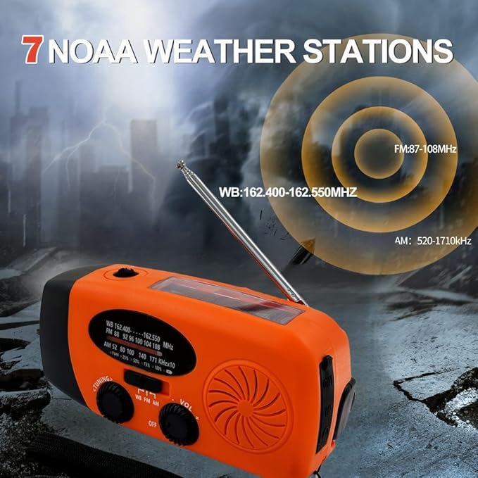 7400mWh Weather Emergency Radio, Portable Solar AM/FM/NOAA Hand Crank Radio - Image 8
