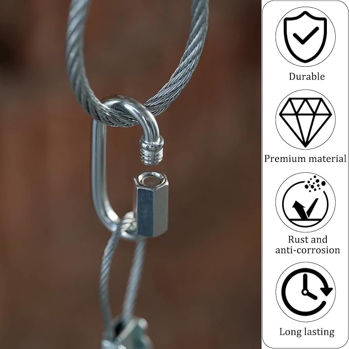 Locking Carabiner Clips, Stainless Steel Spring Snap Hook Locking Carabiner - Image 5