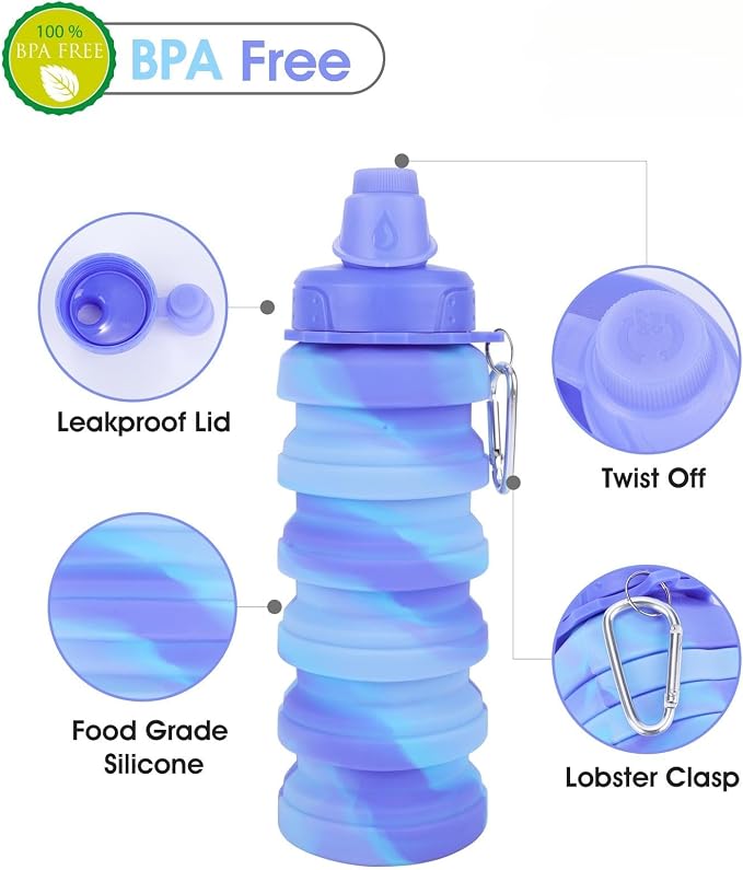Collapsible Water Bottle for Adults, Reusable Silicone Foldable Water Bottles - Image 3