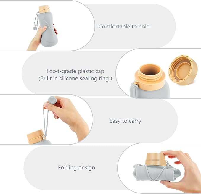 Collapsible Water Bottles, Leak Proof, Reuseable BPA Free Silicone Foldable - Image 3