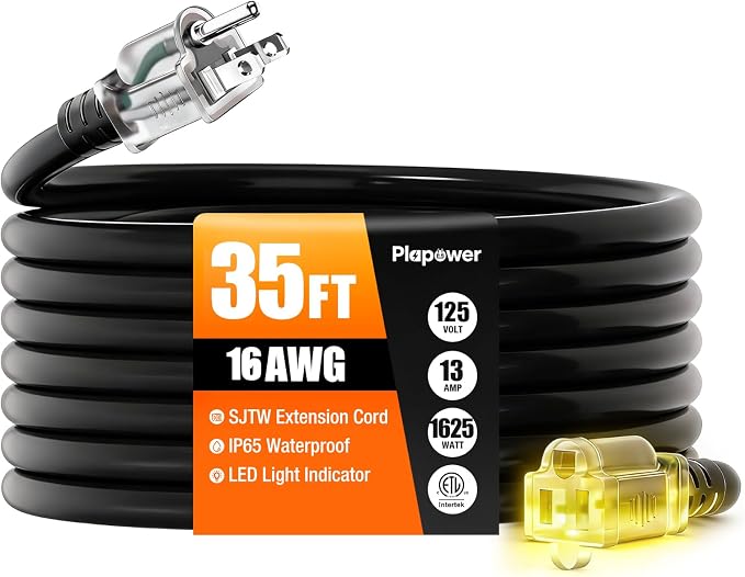 35 FT Outdoor Extension Cord Waterproof, 16/3 Gauge Heavy Duty 3 Prong Power by Unknown
