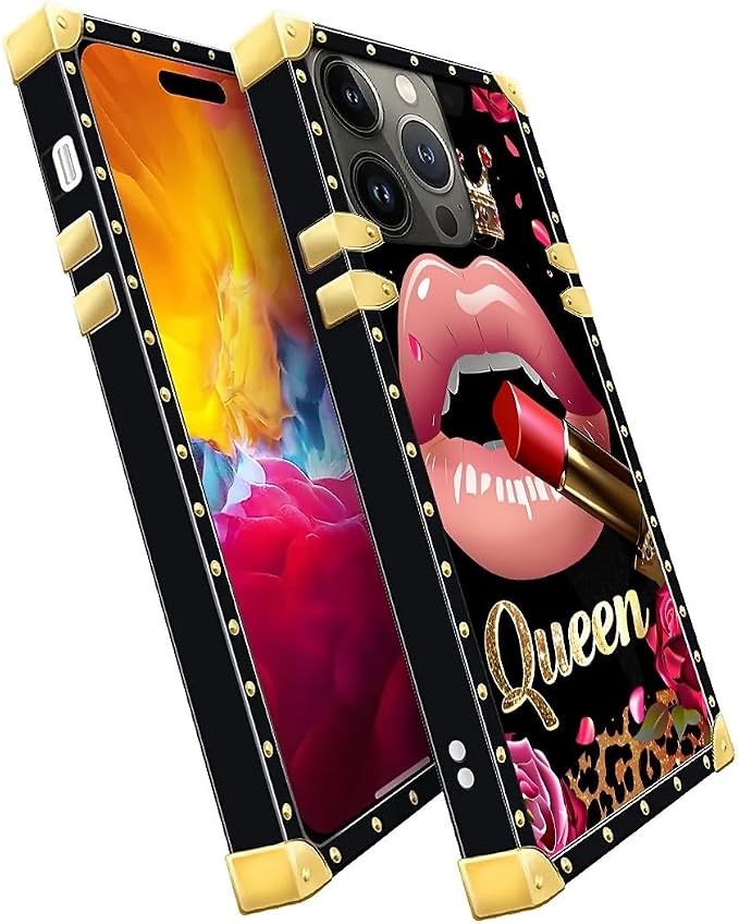 Compatible with iPhone 15 Pro Max Case, Glitter Red Rose Queen Leopard Lipstick - Image 3