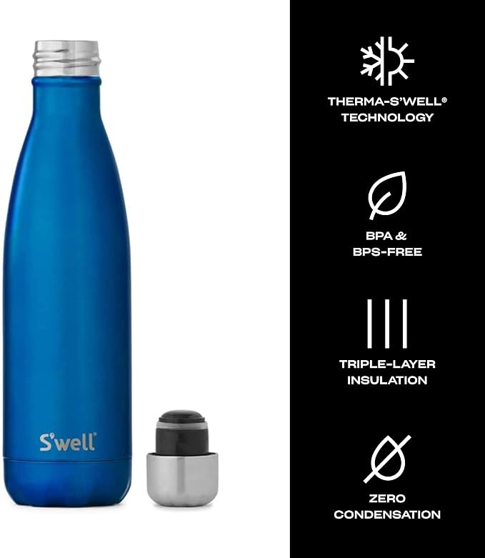 S'well Stainless Steel Water Bottle, Ocean Blue, Triple Layered Vacuum - Image 3
