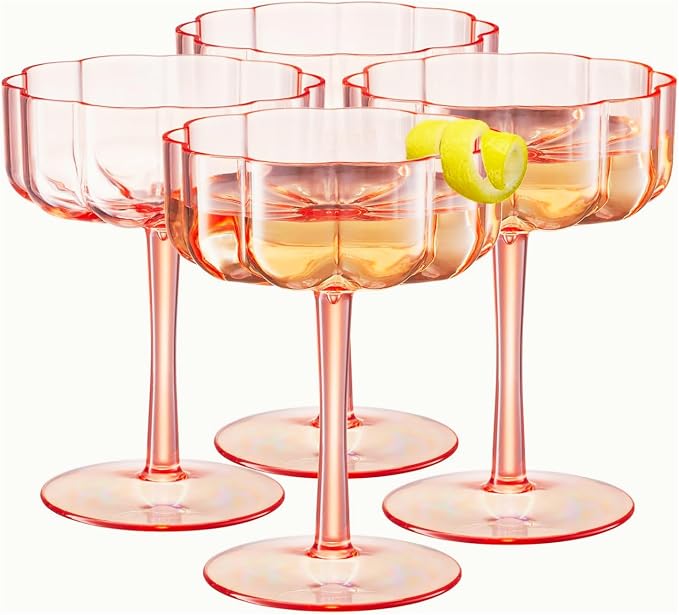 Khen Shatterproof Acrylic Flower Wavy Art Deco Martini, Champagne & Cocktail by Khen