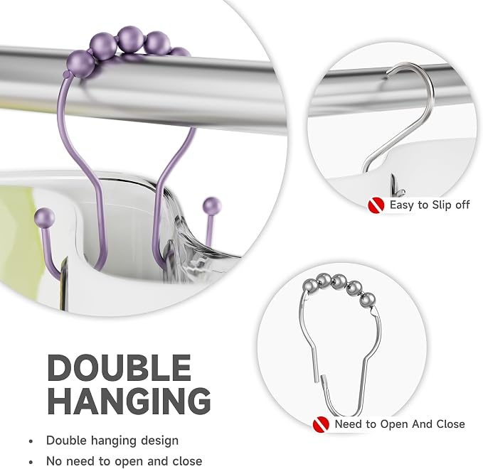 Bathway Shower Curtain Hooks, Shower Curtain Rings Rust Proof Double Hook - Image 3