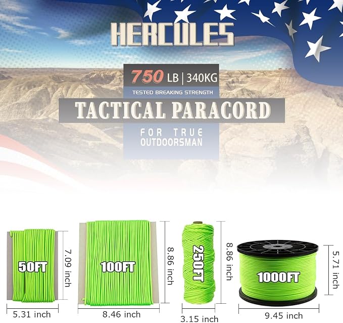HERCULES 750lb Paracord 4mm 11 Strands Tactical Parachute Cord, Outdoor Gear - Image 2