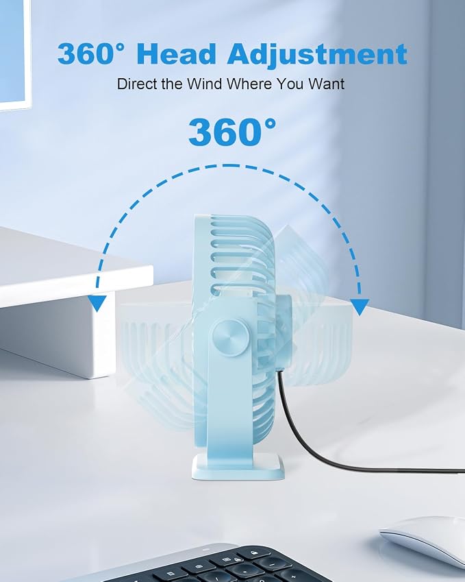 TriPole Small Desk Fan USB Powered Mini Portable Fan, 3 Speeds Strong Breeze - Image 6