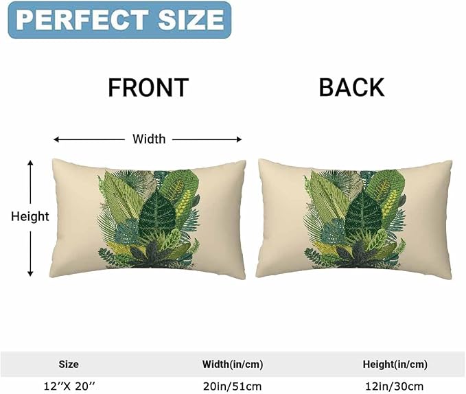 Tropical Leaves Palm 12 X 20 Throw Pillow Covers Set of 2 Green Tree Banana - Image 2