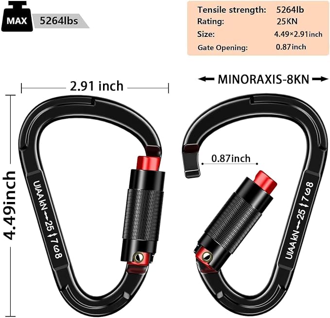 Auto Locking Carabiner Heavy Duty Carabiner 25kN UIAA Certified Climbing - Image 2