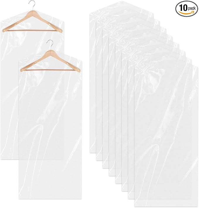 10 Pack Dry Cleaner Bags Plastic Clear, 23.6 x 71In Plastic Garment Bags by Unknown