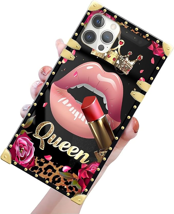 Compatible with iPhone 12 Case, Glitter Red Rose Queen Leopard Lipstick Luxury - Image 3
