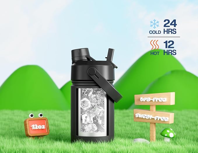 12 oz Kids Leakproof Water Bottle: 2-in-1 Straw Spout Lid, Easy Carry, Keep - Image 5
