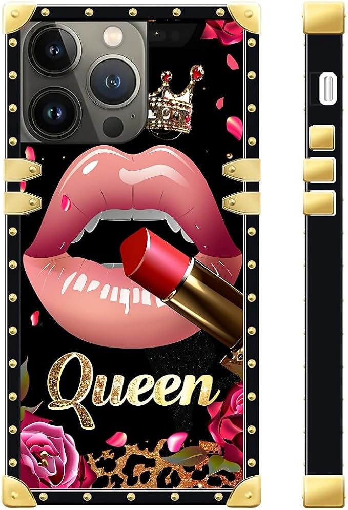 Compatible with iPhone 15 Pro Case, Glitter Red Rose Queen Leopard Lipstick - Image 3