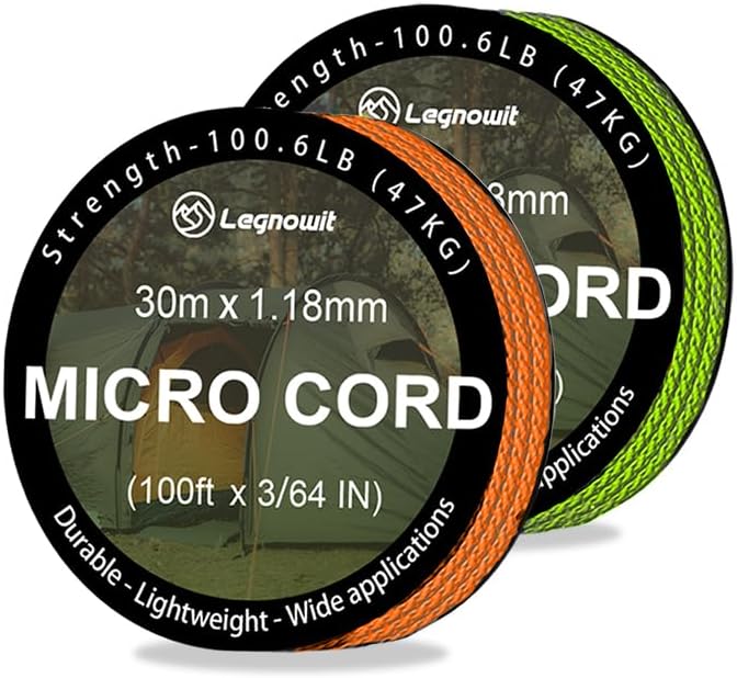 Micro Paracord, 2 Pack 1.18mm x 100ft Thin Mini Utility Braided Small Paracord by Legowitoutdoor