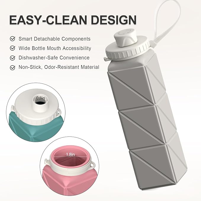 BEAUTAIL Collapsible Water Bottles 20.6oz, Silicone Foldable Portable Travel - Image 5