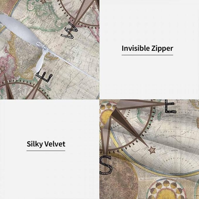 Nautical Compass Throw Pillow Covers 18x18 Historical World Map Earth - Image 7