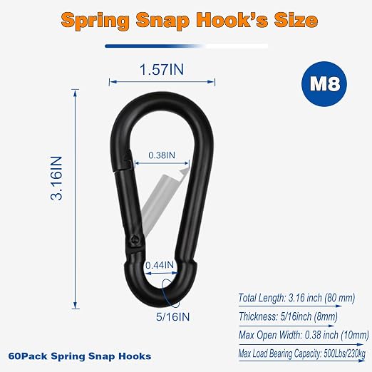 60PCS M8 Heavy Duty Carabiner Clip, 3Inch Snap Hook Quick Link Small Carabiner - Image 7