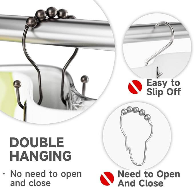 Bathway Shower Curtain Hooks Bronze Shower Curtain Rings Rust Proof Double Hook - Image 3