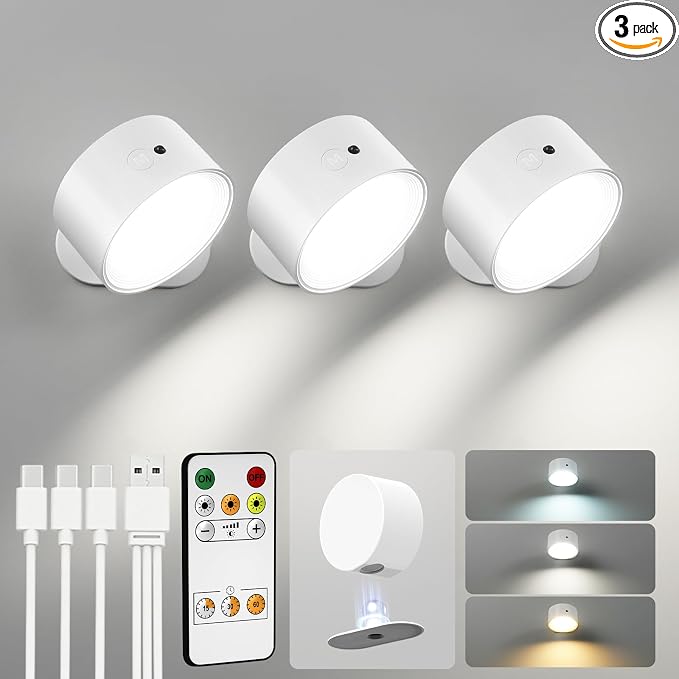 LED Wall Mounted Lights, Rechargeable Wall Sconces by AMETHEUS