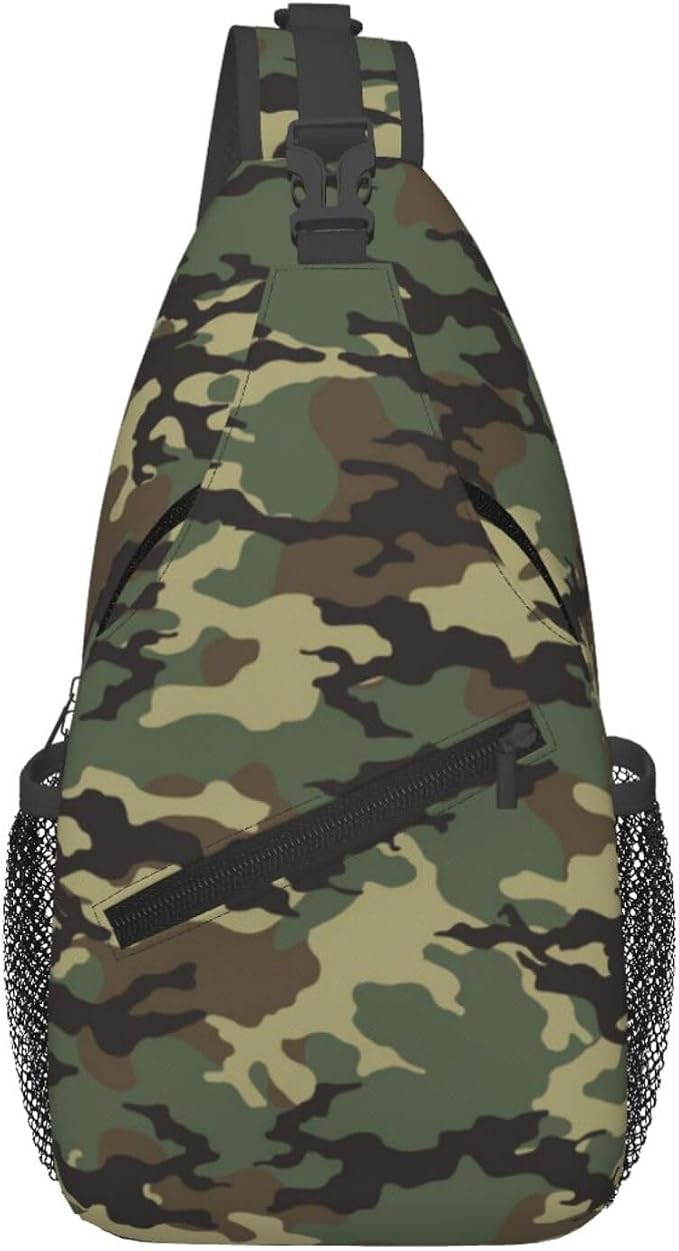 Camo Crossbody Sling Bags for Men Classic Green Brown Black Colors Camouflage by Unknown