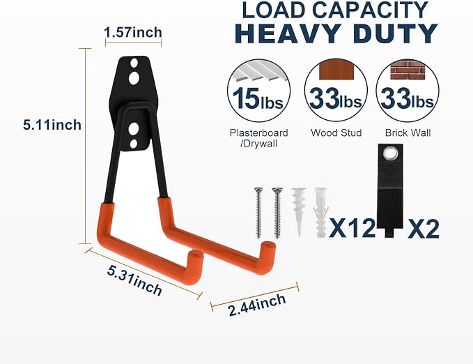 Garage Hooks Heavy Duty, 6 Pack Medium Square Steel Garage Storage Hooks - Image 2