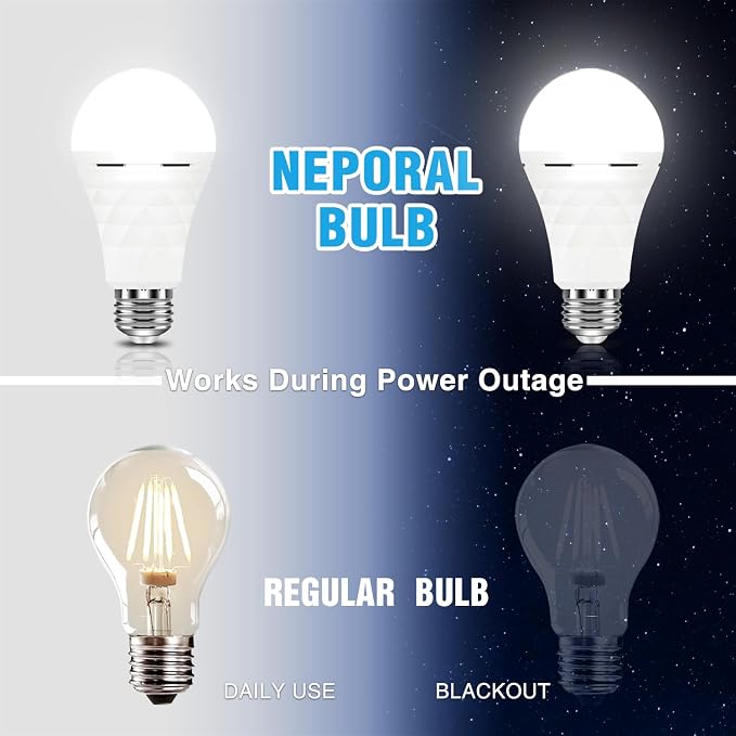 Neporal A19 Rechargeable Light Bulbs Emergency Light Bulb - Image 3