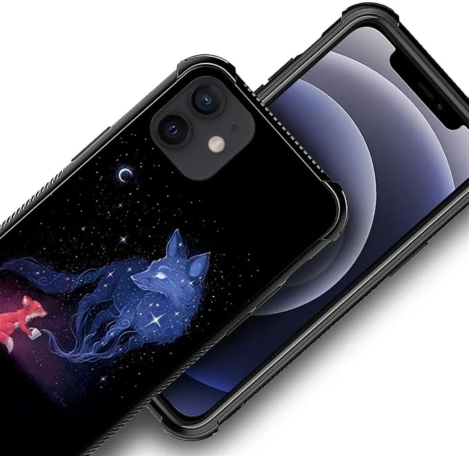 for iPhone 12 Mini Case, Galaxy Fox Wolf Pattern Graphic Design Girl Boy Soft - Image 3