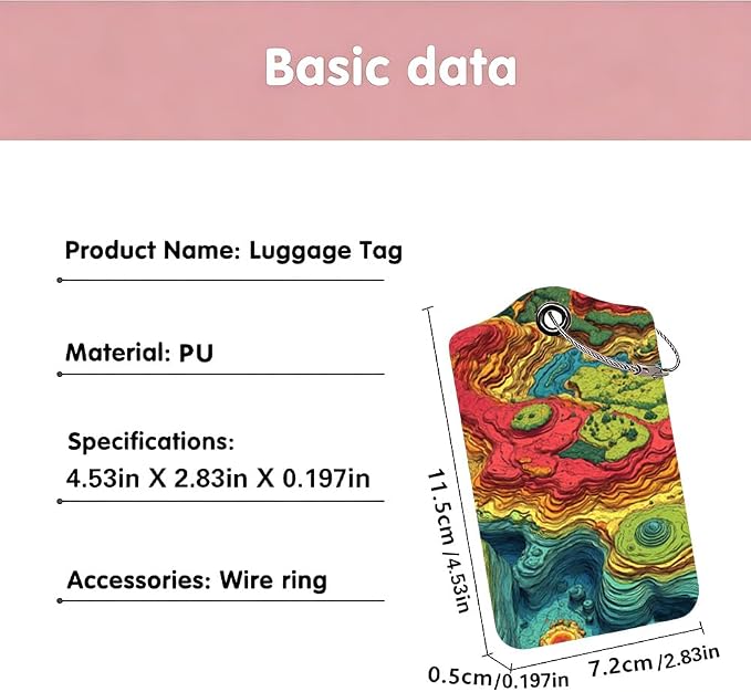 2Pcs Topographic Art Luggage Tags - Image 3