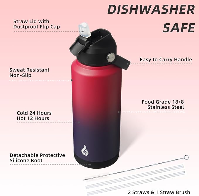 BJPKPK Water Bottle with Straw Lid, 32oz Vacuum Insulated Water Bottles - Image 3