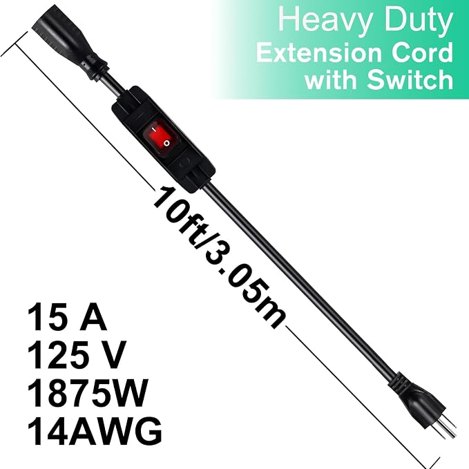 Extension Cord with Switch On/Off Waterproof Switch 10Ft No Plugging and - Image 2