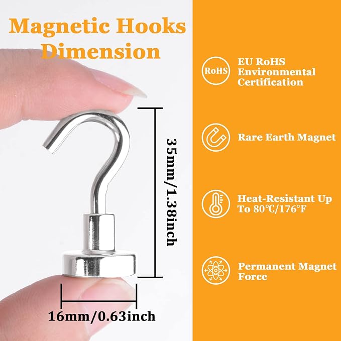MIN CI 68Pack Super Strong Magnetic Hooks, 25lbs Heavy Duty Magnetic Hook - Image 2