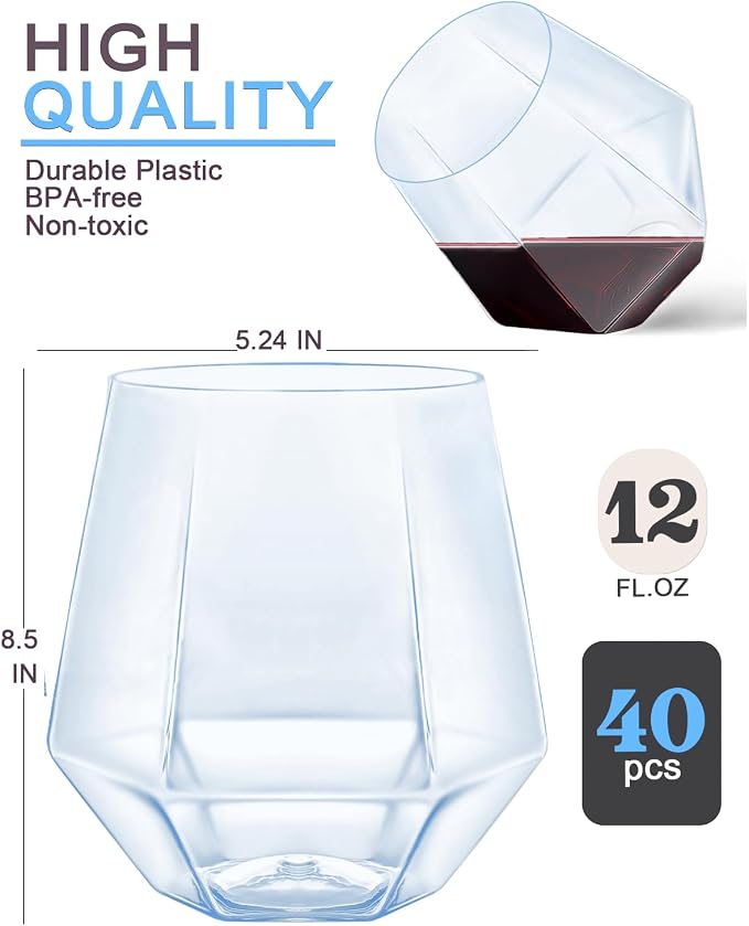 Maaacute 40 Pack Plastic Stemless Wine cocktail Whiskey Champagne Glasses - Image 2