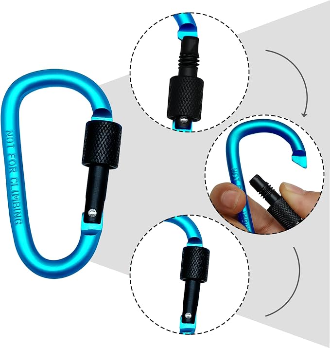 6 Pack Small Locking Carabiner, 3 Inch Aluminum D-Shape Snap Hook - Image 2