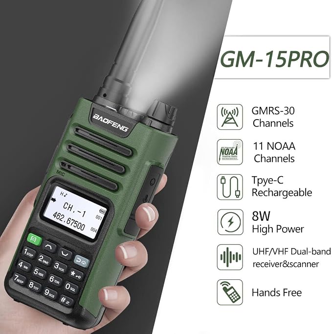 BAOFENG GMRS Radio Handheld Long Range GM-15 Pro 8W Walkie Talkie - Image 2