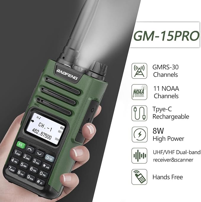 BAOFENG GM-15 Pro GMRS Radio 8W NOAA Weather Receiver Radio, GMRS Repeater - Image 2