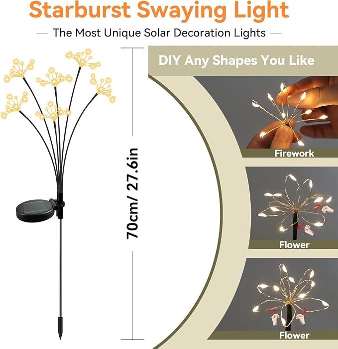 Solar Garden Lights 6 Pack Waterproof Solar Swaying Starburst Light Outdoor - Image 2