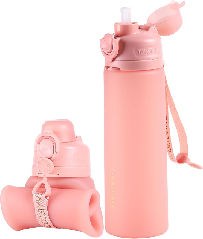 TakeToday Collapsible Water Bottles 21oz, Foldable Platinum Silicone Travel by TAKETODAY