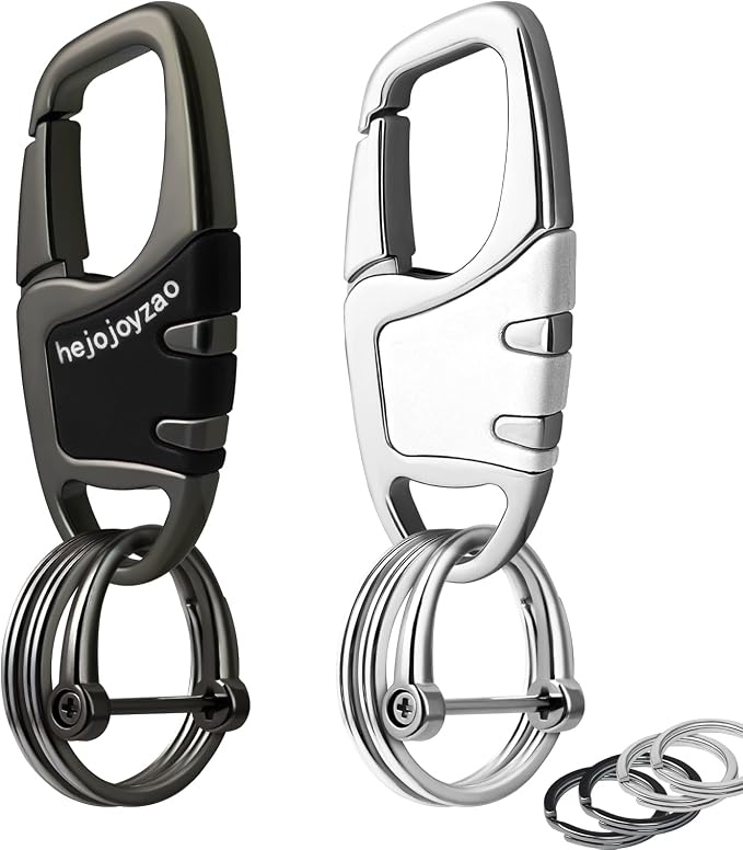 Keychain with Carabiner Clip, 4 Heavy Duty Key Rings and D Ring by Welcomehere%EF%BC%81