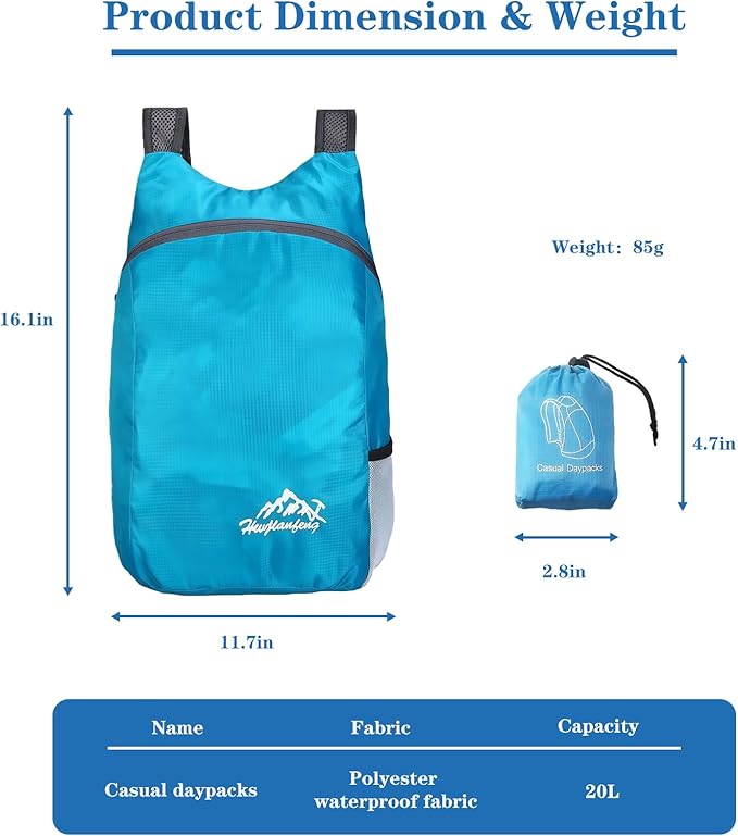 Ultra Lightweight Travel Foldable Backpack, Water Resistant Reusable Hiking - Image 2