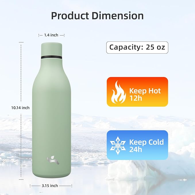 Insulated Water Bottle with Strap, 25 oz Double Wall Stainless Steel Vacuum - Image 2