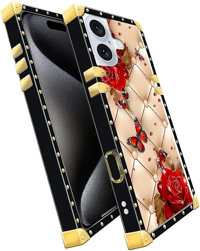 Compatible with iPhone 16 Plus Case, Shining Red Rose Butterfly Leather - Image 2